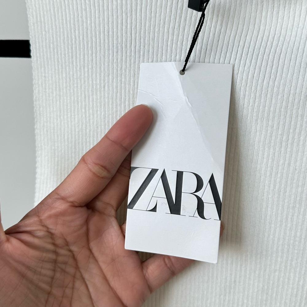 NWT!! ZARA Cropped Sleeveless Knit Top Side Ties Basic Tank Top in White Size-M - Picture 5 of 10